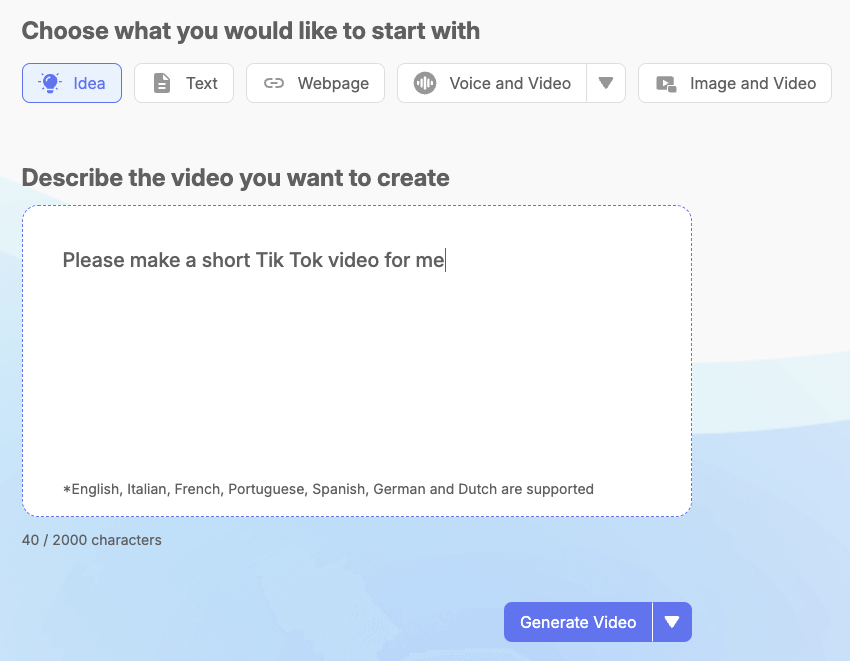 A screenshot of the main Visla interface, a way to edit TikTok videos.